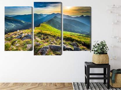 Obraz Wieloczęściowy Zachód Słońca w Górach – krajobraz malowniczy do wnętrz nowoczesnych i boho – widok 7