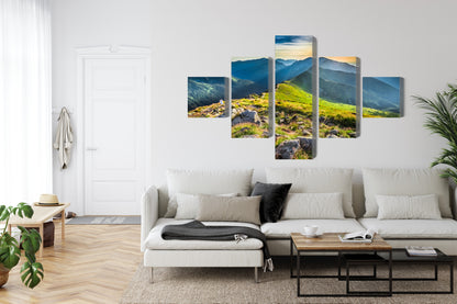 Obraz Wieloczęściowy Zachód Słońca w Górach – Majestatyczna Panorama do wnętrz Nowoczesnych, Boho i Rustykalnych – widok 5