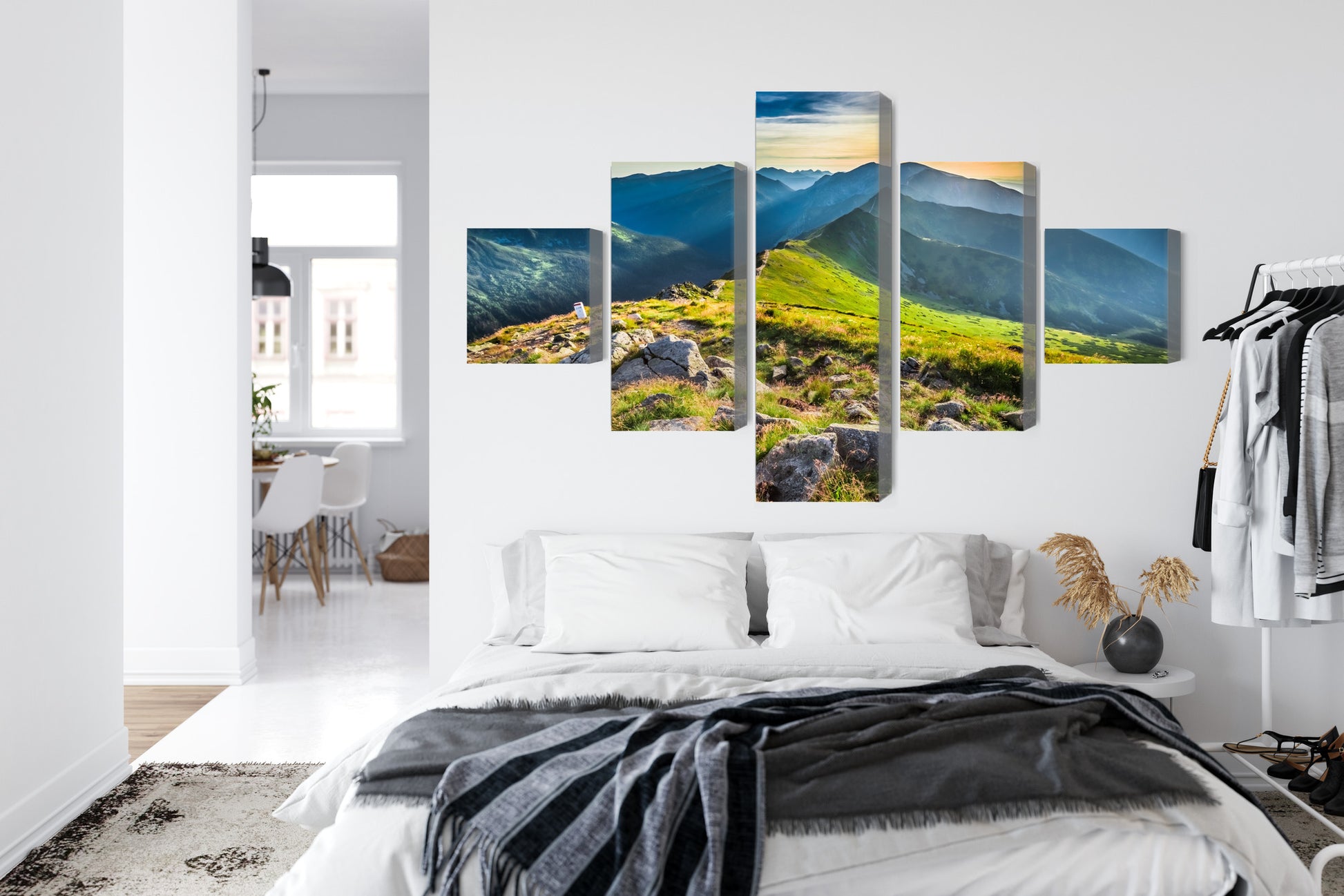 Obraz Wieloczęściowy Zachód Słońca w Górach – Majestatyczna Panorama do wnętrz Nowoczesnych, Boho i Rustykalnych – widok 6