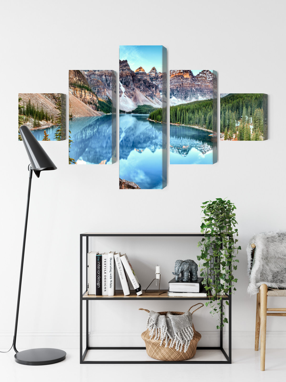 Obraz Wieloczęściowy Jezioro Moraine – pejzaż górski do wnętrz minimalistycznych i modern rustic – widok 8