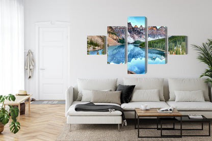 Obraz Wieloczęściowy Jezioro Moraine – pejzaż górski do wnętrz minimalistycznych i modern rustic – widok 5