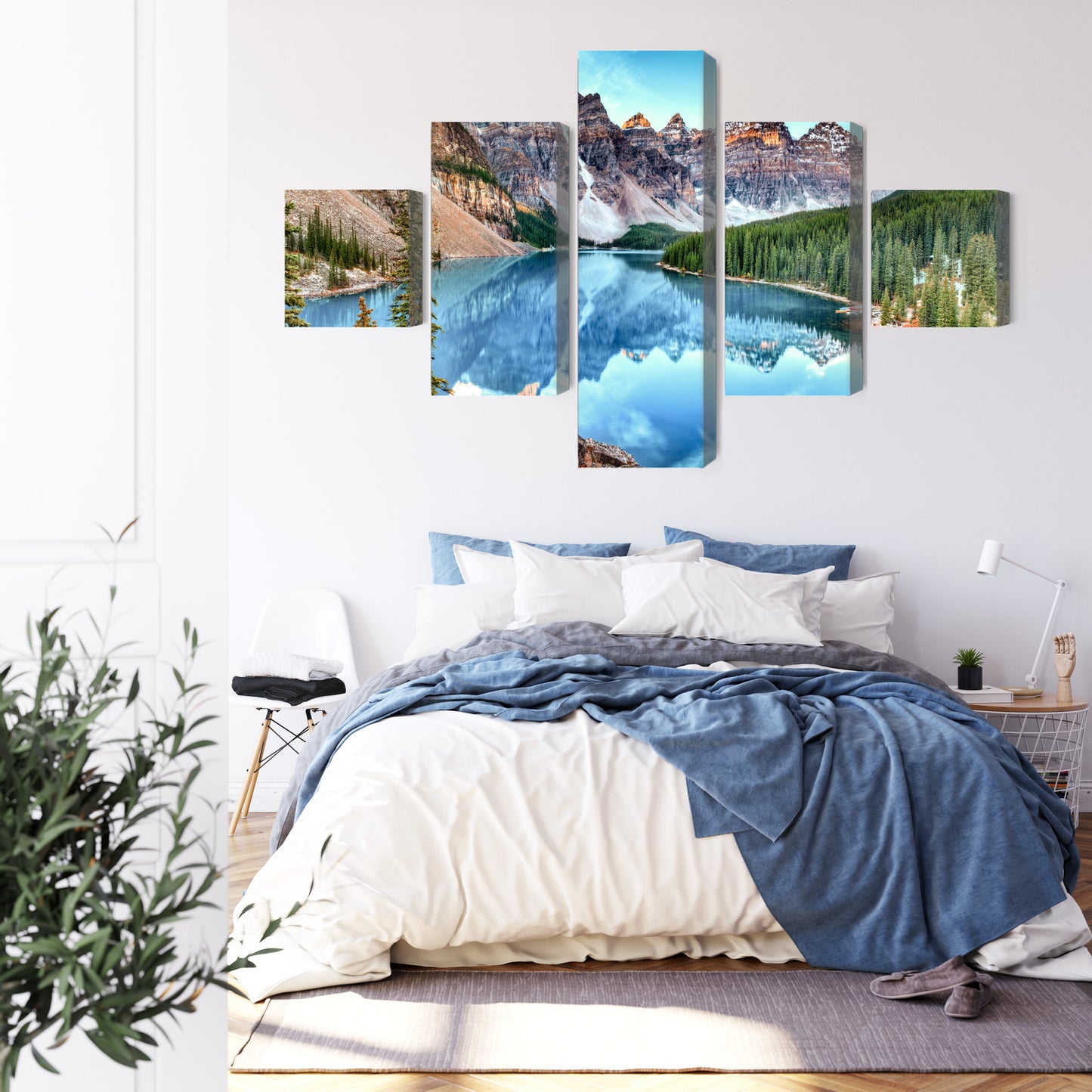 Obraz Wieloczęściowy Jezioro Moraine – pejzaż górski do wnętrz minimalistycznych i modern rustic – widok 2