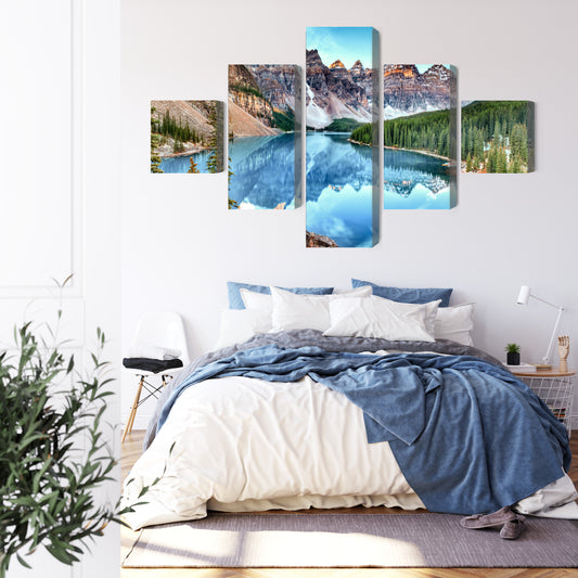 Obraz Wieloczęściowy Jezioro Moraine – pejzaż górski do wnętrz minimalistycznych i modern rustic – widok 2