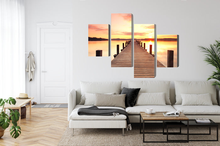 Obraz Wieloczęściowy Zachód Słońca Na Molo – spokojna panorama do wnętrz Coastal, Boho i Nowoczesnych – widok 5