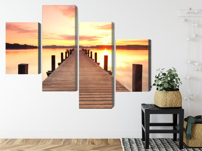 Obraz Wieloczęściowy Zachód Słońca Na Molo – spokojna panorama do wnętrz Coastal, Boho i Nowoczesnych – widok 7