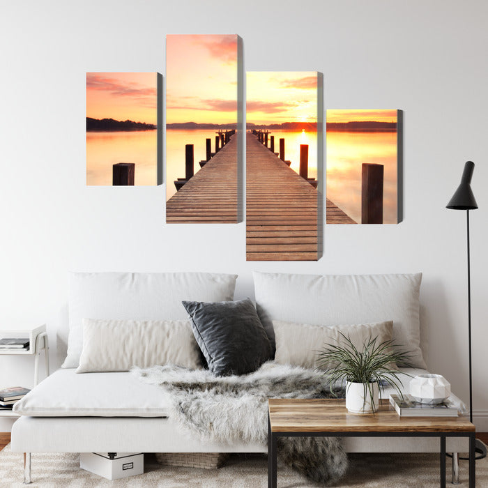 Obraz Wieloczęściowy Zachód Słońca Na Molo – spokojna panorama do wnętrz Coastal, Boho i Nowoczesnych – widok 3