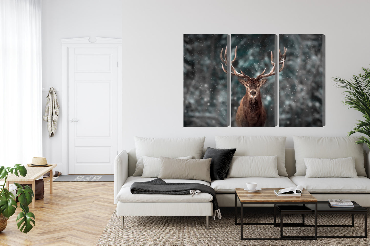 Obraz Wieloczęściowy Jeleń w Lesie – majestatyczna natura do wnętrz skandynawskich i naturalnych – widok 5