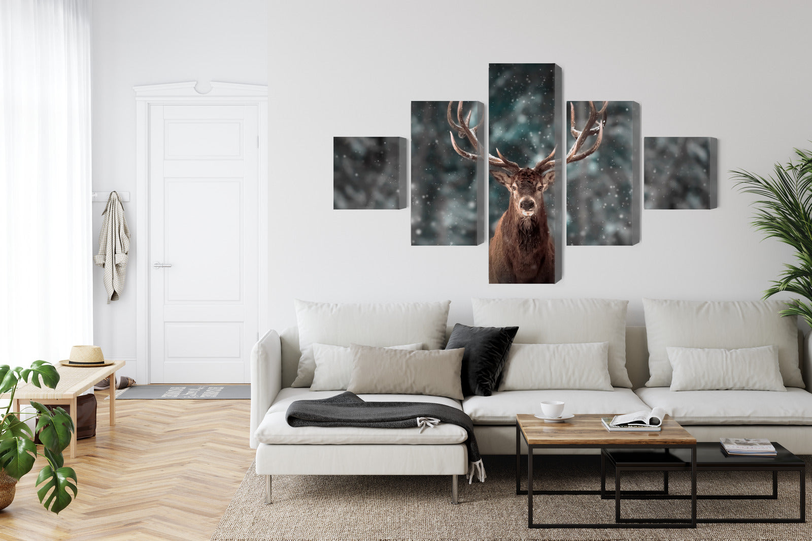 Obraz Wieloczęściowy Jeleń w Lesie 3D – naturalny pejzaż do wnętrz rustykalnych i boho – widok 5