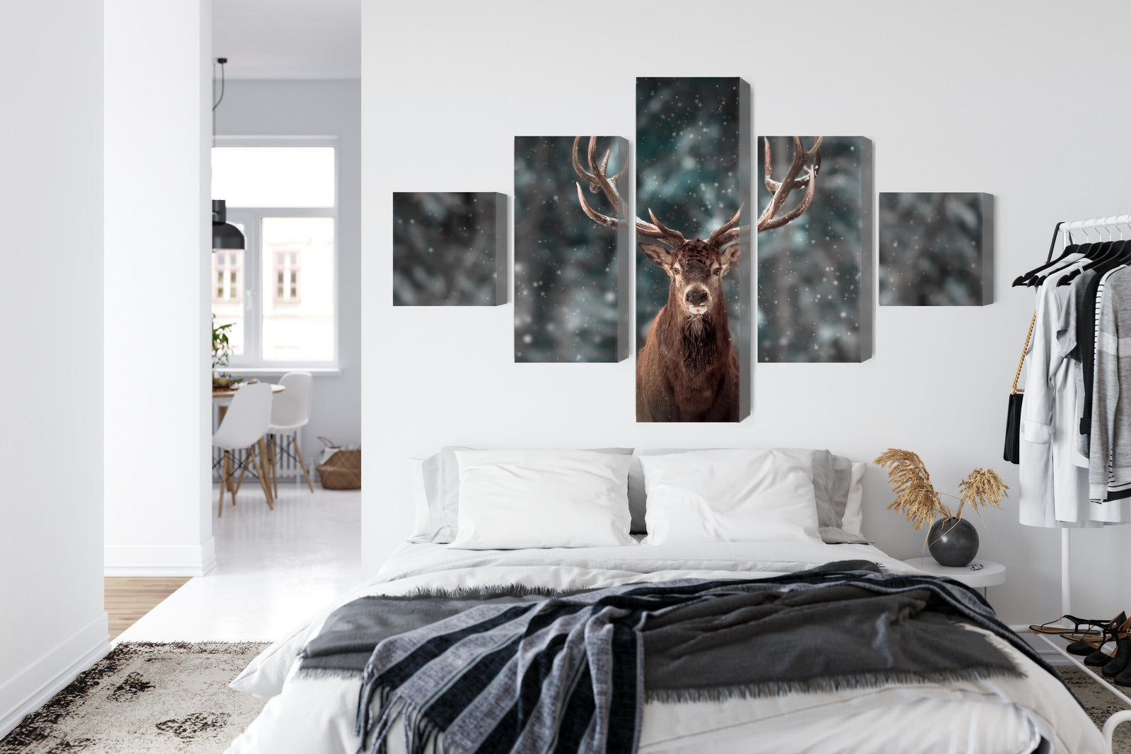 Obraz Wieloczęściowy Jeleń w Lesie 3D – naturalny pejzaż do wnętrz rustykalnych i boho – widok 6