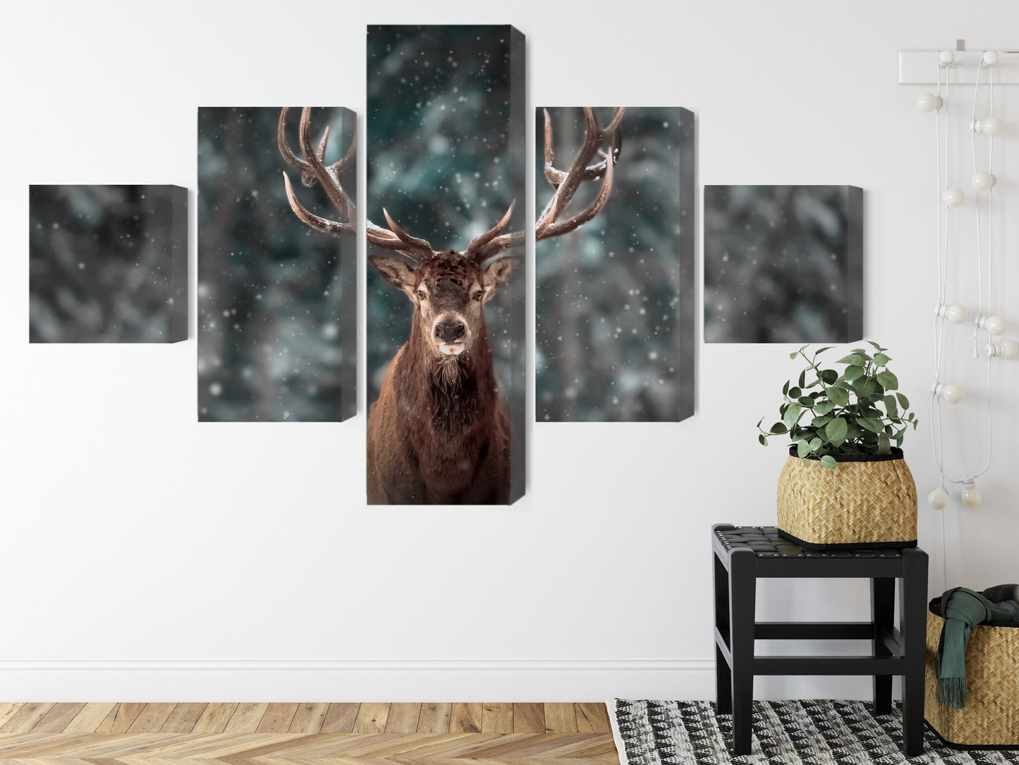 Obraz Wieloczęściowy Jeleń w Lesie 3D – naturalny pejzaż do wnętrz rustykalnych i boho – widok 7