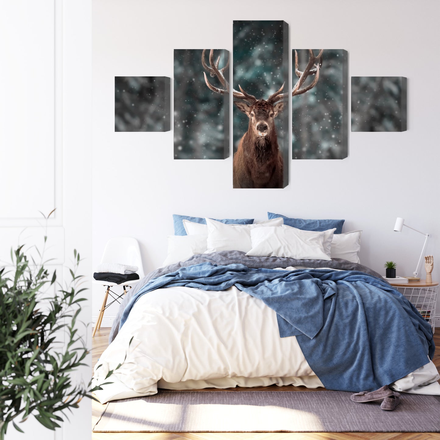 Obraz Wieloczęściowy Jeleń w Lesie 3D – naturalny pejzaż do wnętrz rustykalnych i boho – widok 2