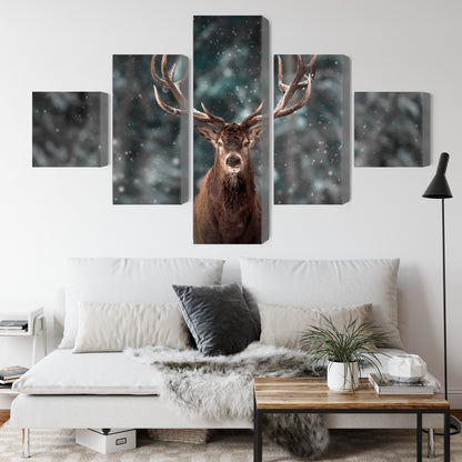 Obraz Wieloczęściowy Jeleń w Lesie 3D – naturalny pejzaż do wnętrz rustykalnych i boho – widok 3
