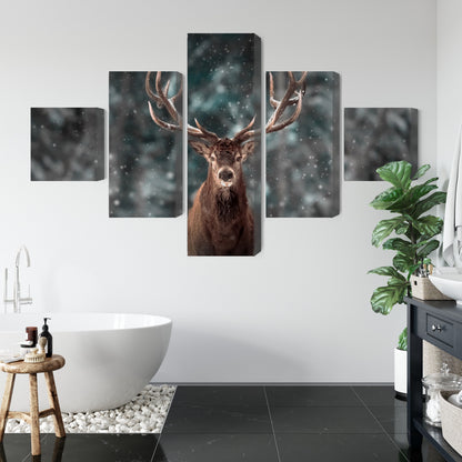 Obraz Wieloczęściowy Jeleń w Lesie 3D – naturalny pejzaż do wnętrz rustykalnych i boho – widok 4