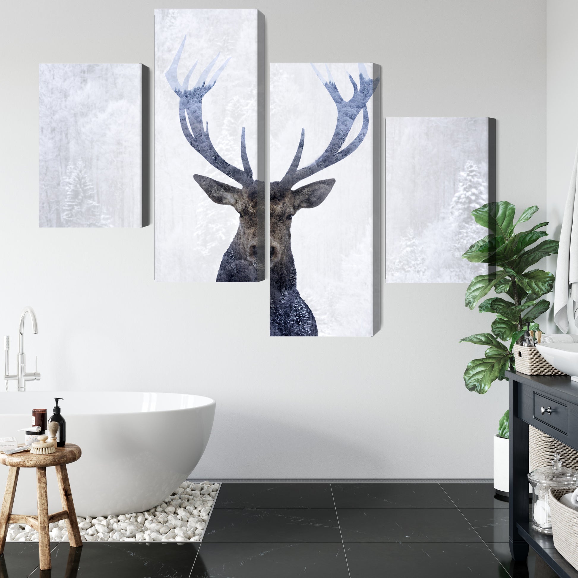 Obraz Wieloczęściowy Jeleń w Zimowym Lesie – majestatyczny pejzaż do wnętrz skandynawskich i nowoczesnych – widok 4