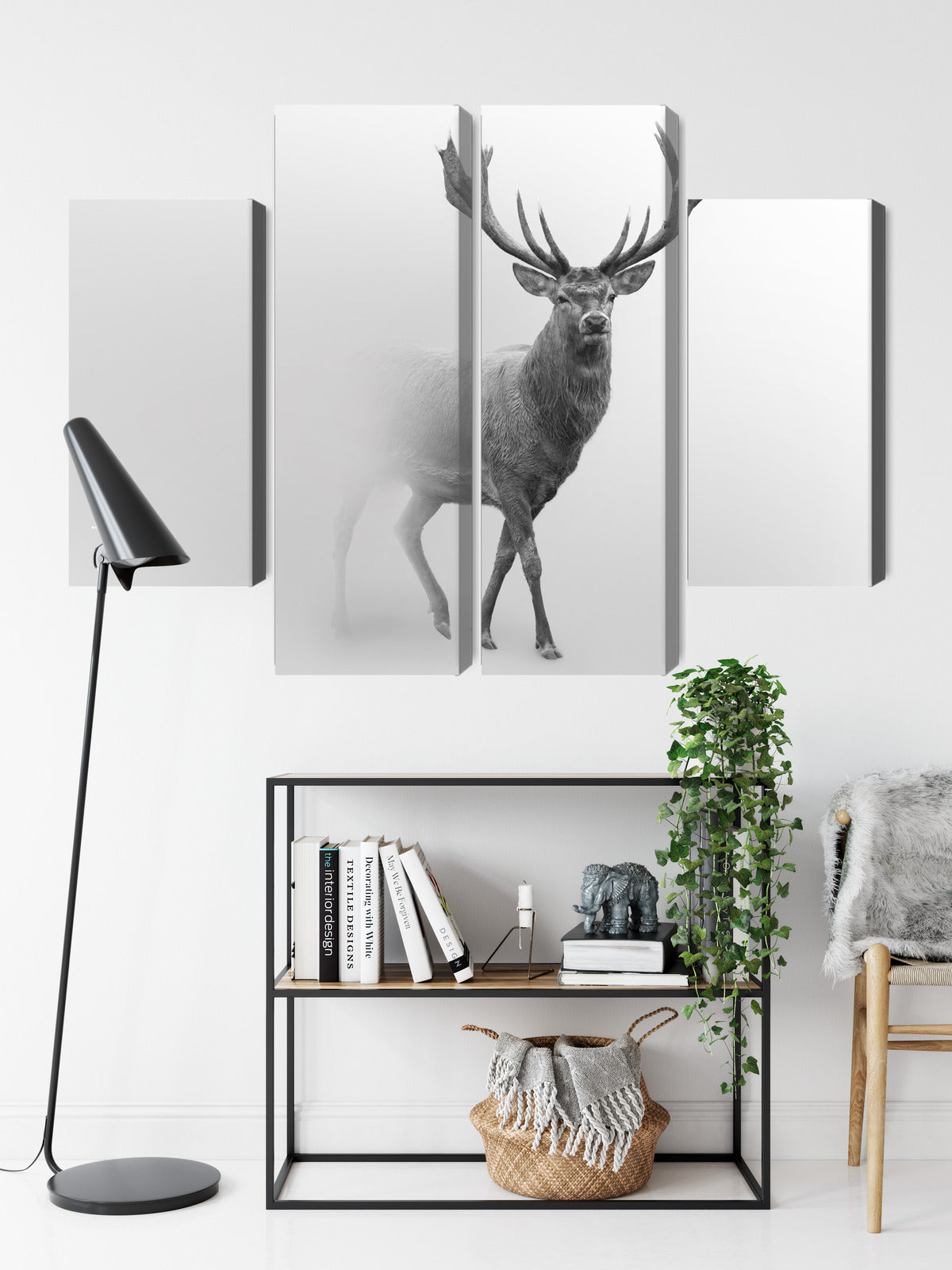 Obraz Wieloczęściowy Jeleń We Mgle – elegancka kompozycja natury do wnętrz klasycznych i eco-modern – widok 8