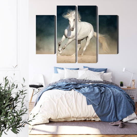 Obraz Wieloczęściowy Biały Koń w Galopie – dynamiczna elegancja do wnętrz nowoczesnych i minimalistycznych – widok 2