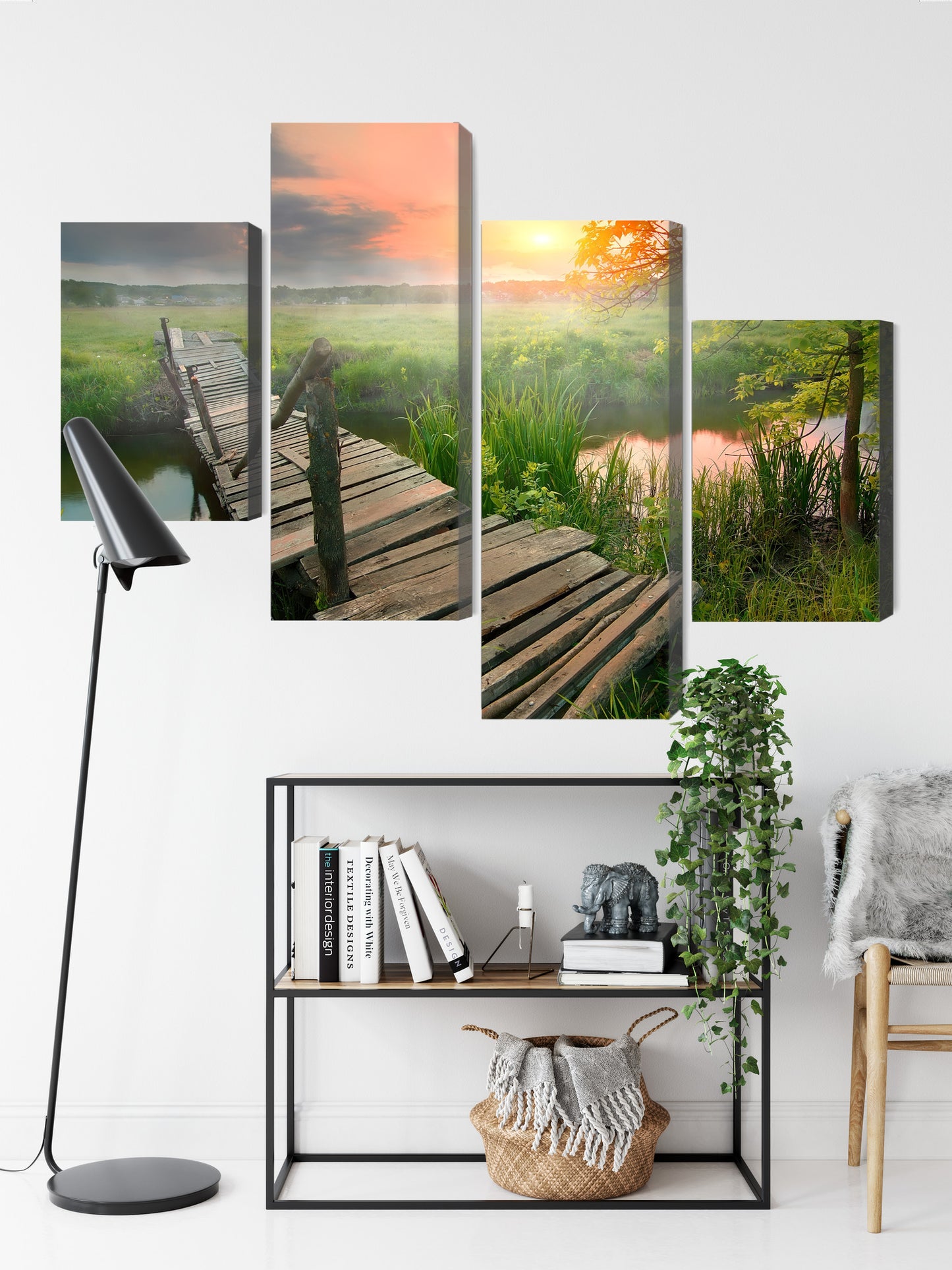 Obraz Wieloczęściowy Łąka O Świcie – sielska panorama do wnętrz skandynawskich i boho – widok 8