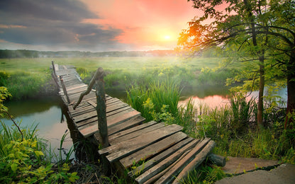 Obraz Wieloczęściowy Łąka O Świcie – sielska panorama do wnętrz skandynawskich i boho 240x150