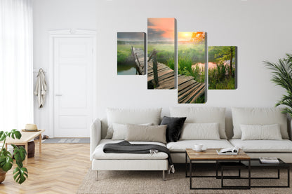 Obraz Wieloczęściowy Łąka O Świcie – sielska panorama do wnętrz skandynawskich i boho – widok 5