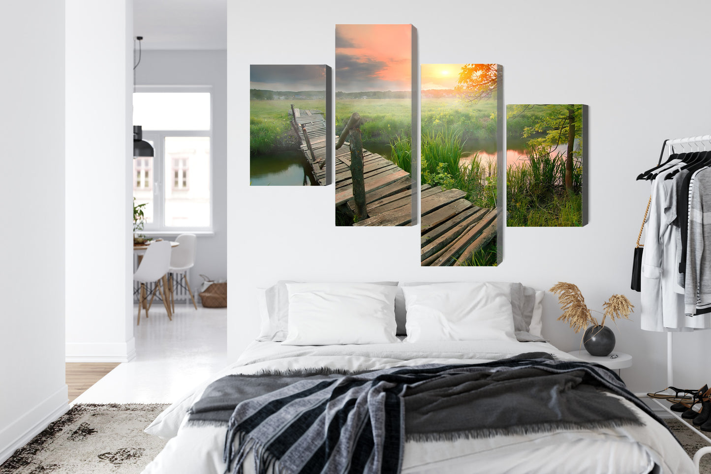 Obraz Wieloczęściowy Łąka O Świcie – sielska panorama do wnętrz skandynawskich i boho – widok 6