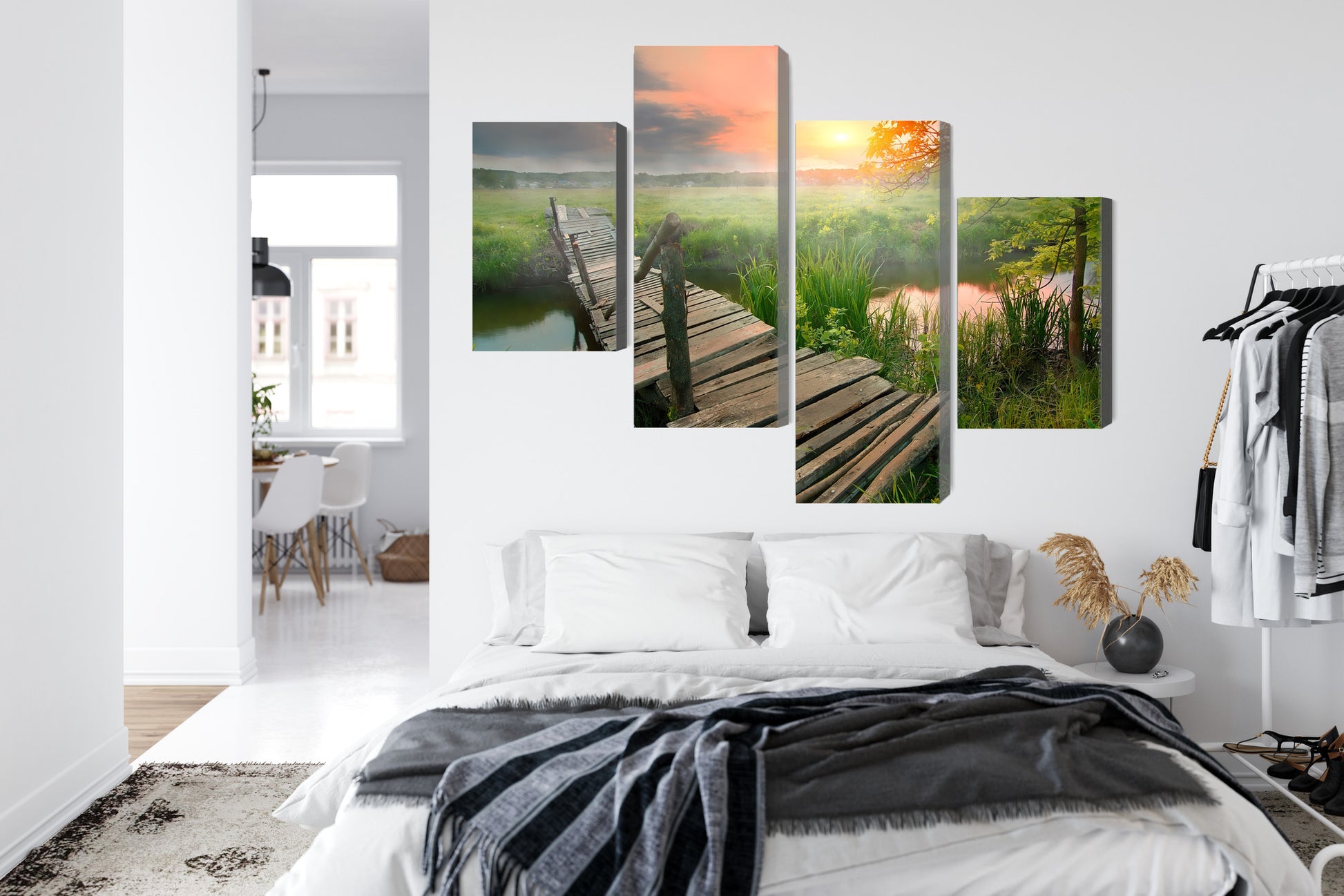Obraz Wieloczęściowy Łąka O Świcie – sielska panorama do wnętrz skandynawskich i boho – widok 6