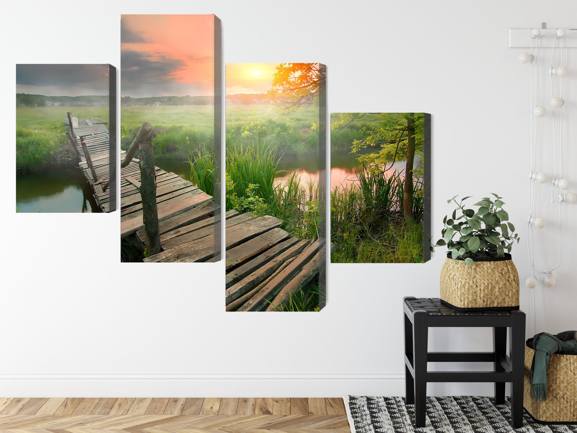 Obraz Wieloczęściowy Łąka O Świcie – sielska panorama do wnętrz skandynawskich i boho – widok 7