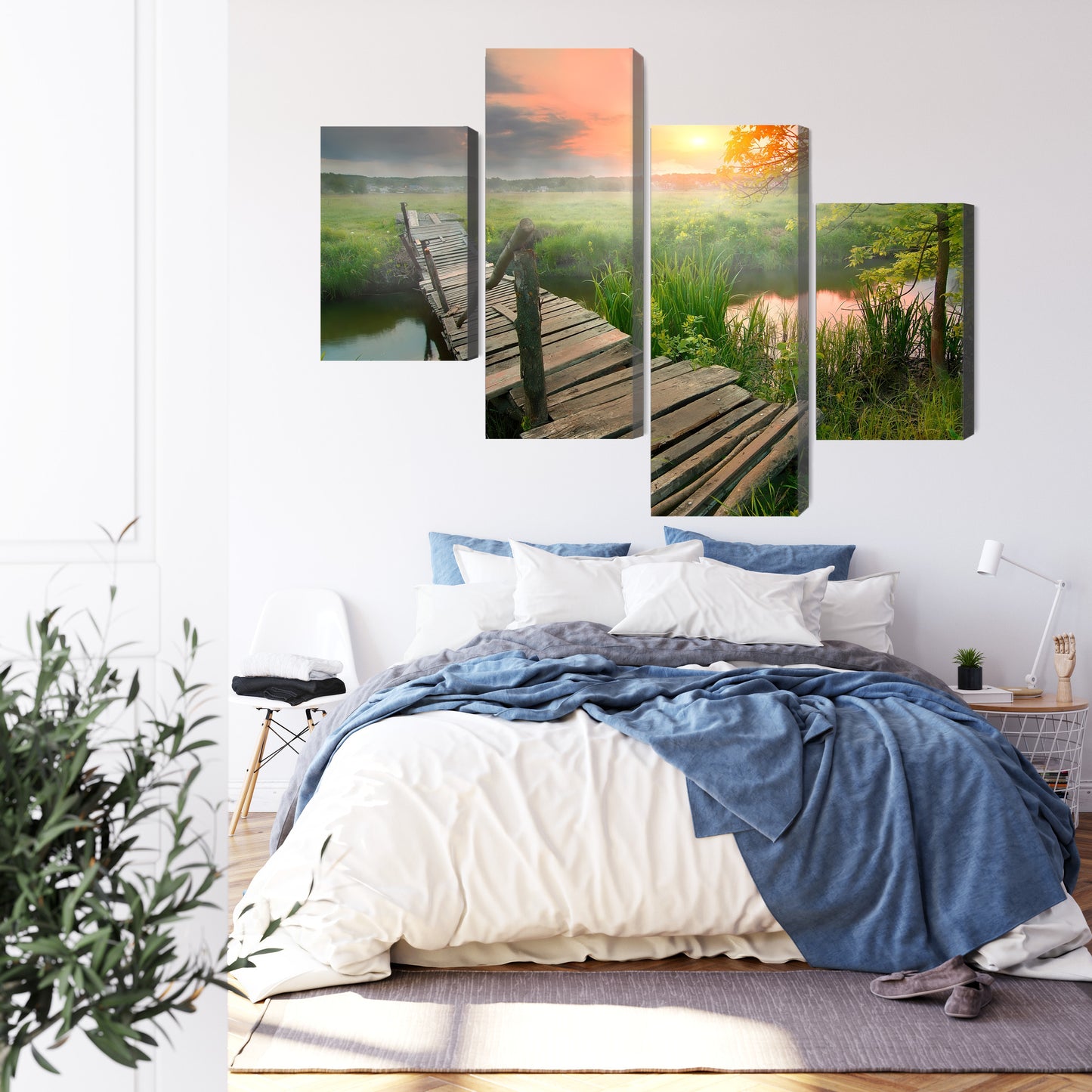 Obraz Wieloczęściowy Łąka O Świcie – sielska panorama do wnętrz skandynawskich i boho – widok 2