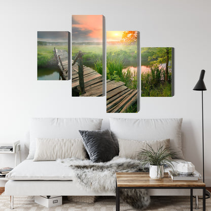 Obraz Wieloczęściowy Łąka O Świcie – sielska panorama do wnętrz skandynawskich i boho – widok 3