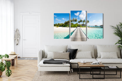 Obraz Wieloczęściowy Egzotyczna Plaża z Palmami – relaksująca panorama do wnętrz Coastal, Boho i nowoczesnych – widok 5