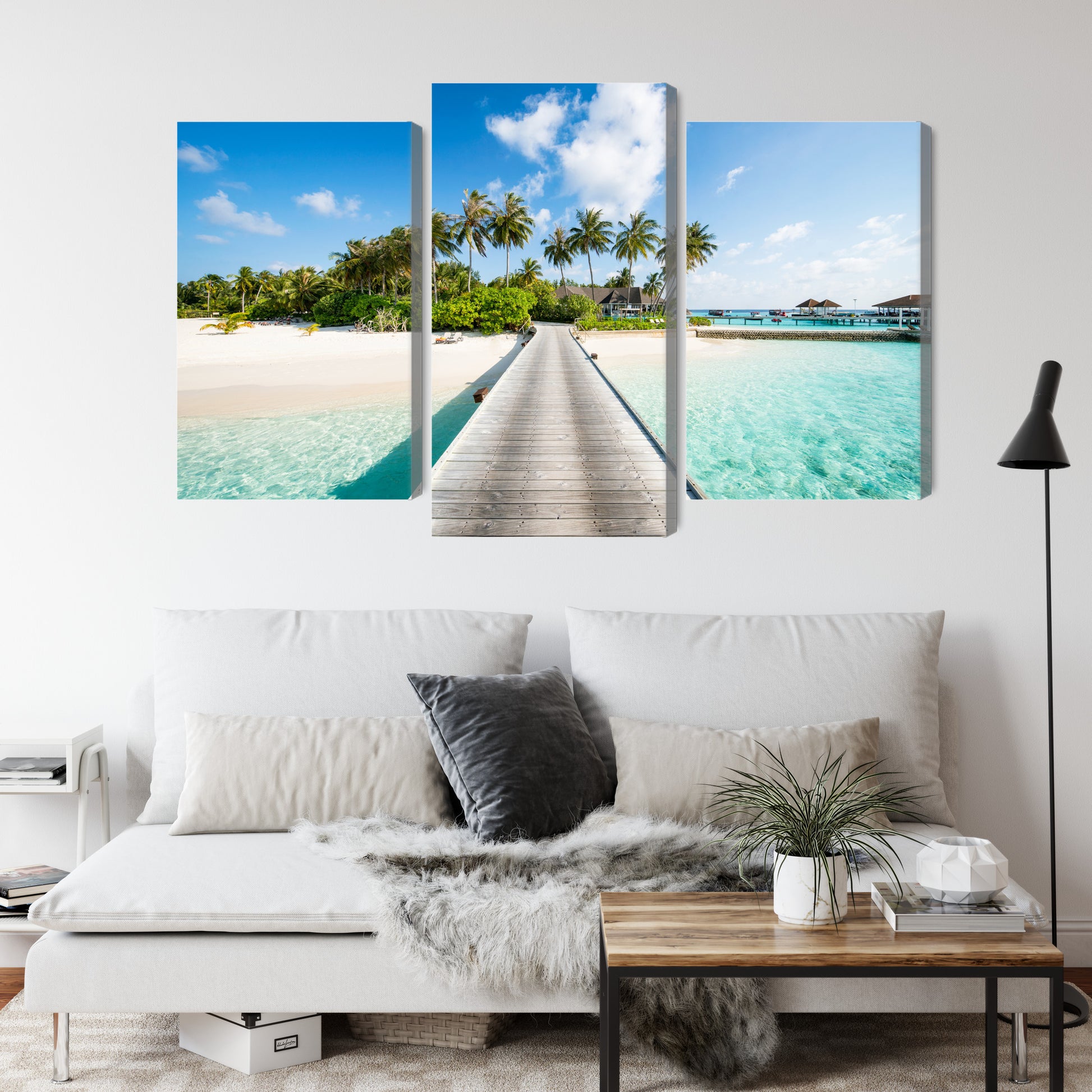 Obraz Wieloczęściowy Egzotyczna Plaża z Palmami – relaksująca panorama do wnętrz Coastal, Boho i nowoczesnych – widok 3