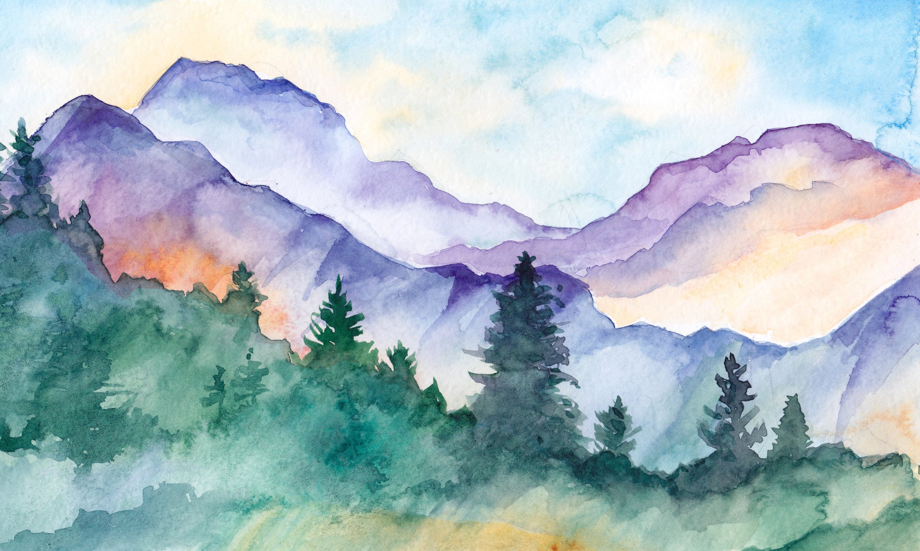 Obraz Wieloczęściowy Malowany Krajobraz Górski – panorama natury do wnętrz skandynawskich, naturalnych i nowoczesnych 250x150