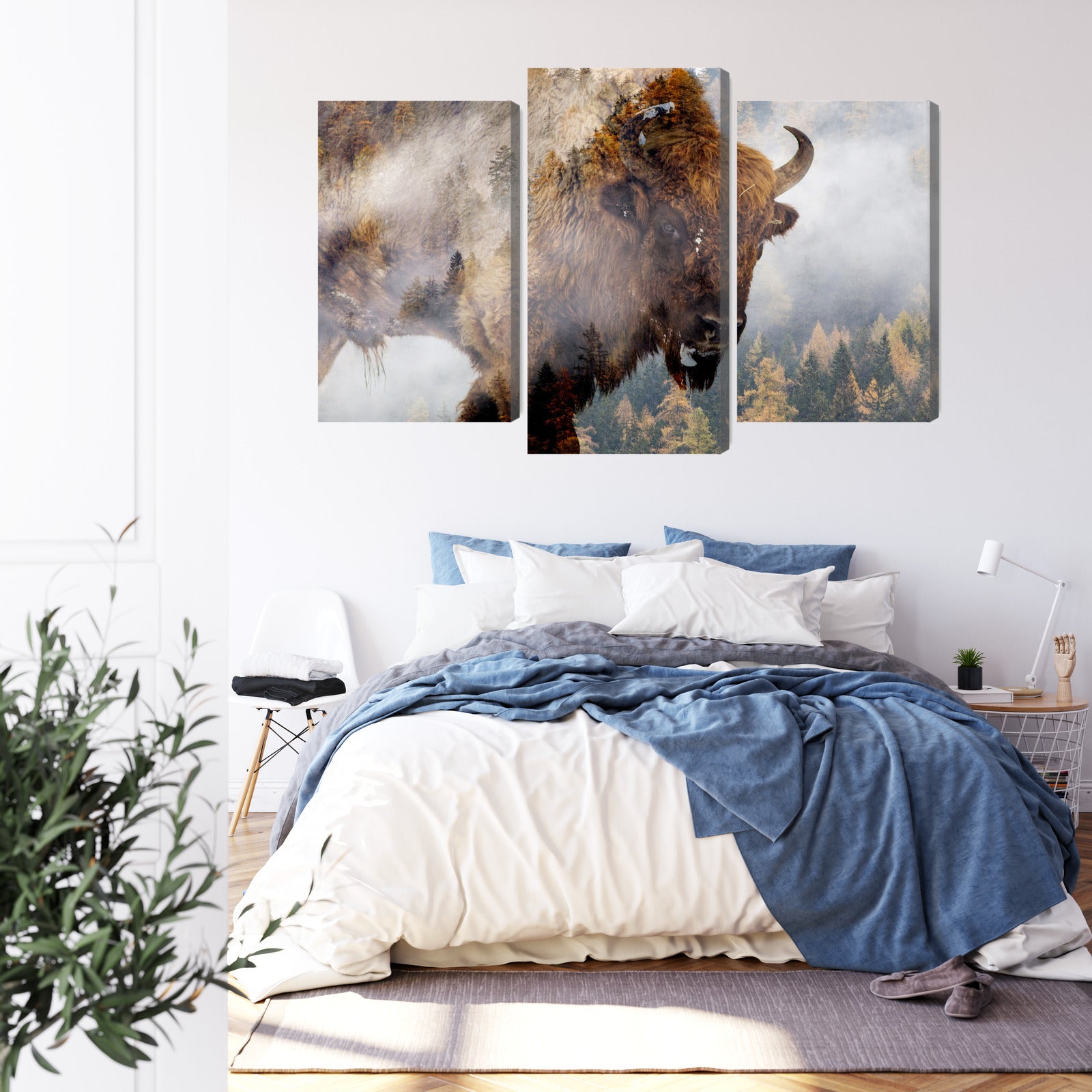 Obraz Wieloczęściowy Żubr w Mgle – leśna panorama do wnętrz naturalnych, hygge i nowoczesnych – widok 2