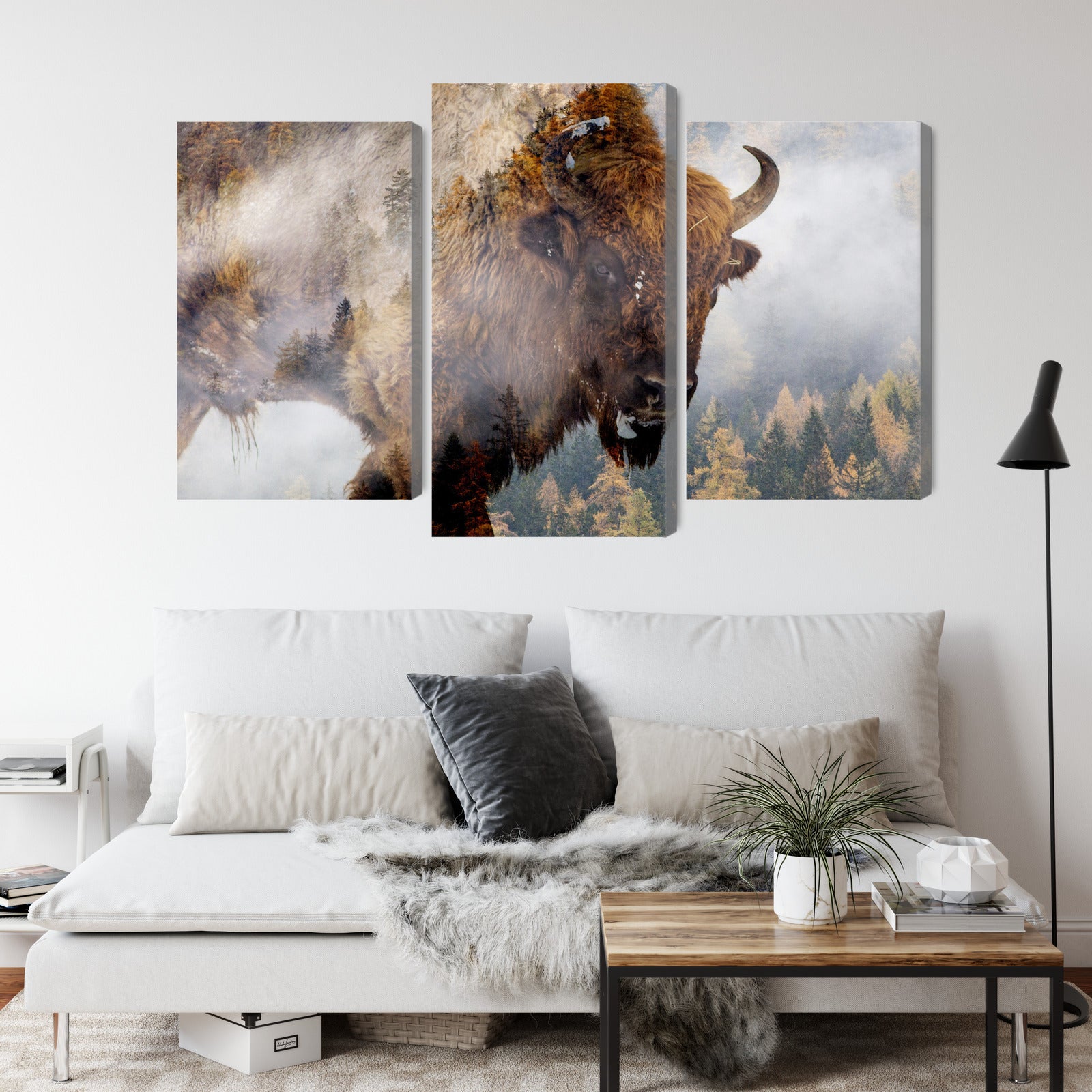 Obraz Wieloczęściowy Żubr w Mgle – leśna panorama do wnętrz naturalnych, hygge i nowoczesnych – widok 3
