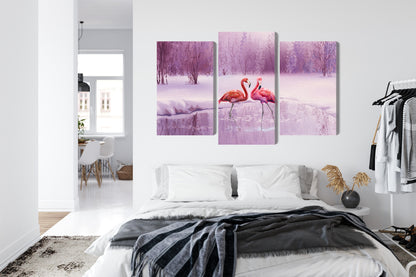 Obraz Wieloczęściowy Flamingi – egzotyczna panorama do wnętrz nowoczesnych, glamour i art deco – widok 6