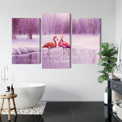Obraz Wieloczęściowy Flamingi – egzotyczna panorama do wnętrz nowoczesnych, glamour i art deco – widok 4