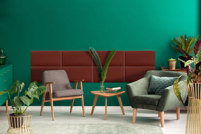 bordowy panel tapicerowany prostokąt 50x30 cm - aranżacja ściany w sypialni, tkanina Welur