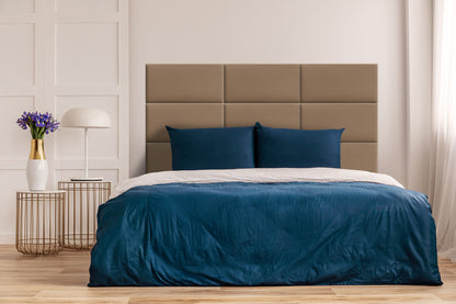 beżowy panel tapicerowany prostokąt 60x30 cm - aranżacja ściany w sypialni, tkanina Welur