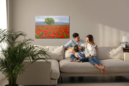 Obraz na płótnie drzewo z makami – nowoczesna dekoracja do salonu - Artavia